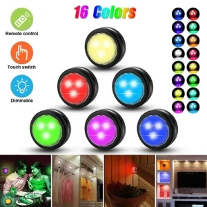 Wireless Closet Under Cabinet Lighting RGB LED Puck Light + Remote Control