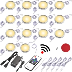 Dimmable Under Cabinet LED Puck Lights with Remote Control - Warm White