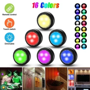 6PCS Wireless Closet Under Cabinet Lighting RGB LED Puck Light + Remote Control