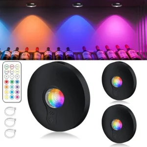 LED under Cabinet Lights Rechargeable,Wireless RGB Puck Light with Remote