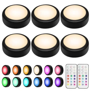 6 Pack LED Puck Lights Wireless Under Cabinet Closet Lights with Remote Control