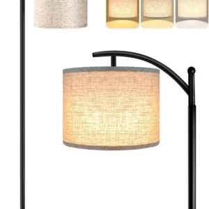 LED Tall Pole Floor Lamp 3-Color Lighting for Bedroom Office Reading Beige Shade
