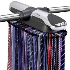 Motorized Tie Rack Closet Organizer with LED Lights Includes J Hooks for Wired..
