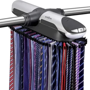 Motorized Tie Rack Closet Organizer with LED Lights Includes J Hooks for Wired S